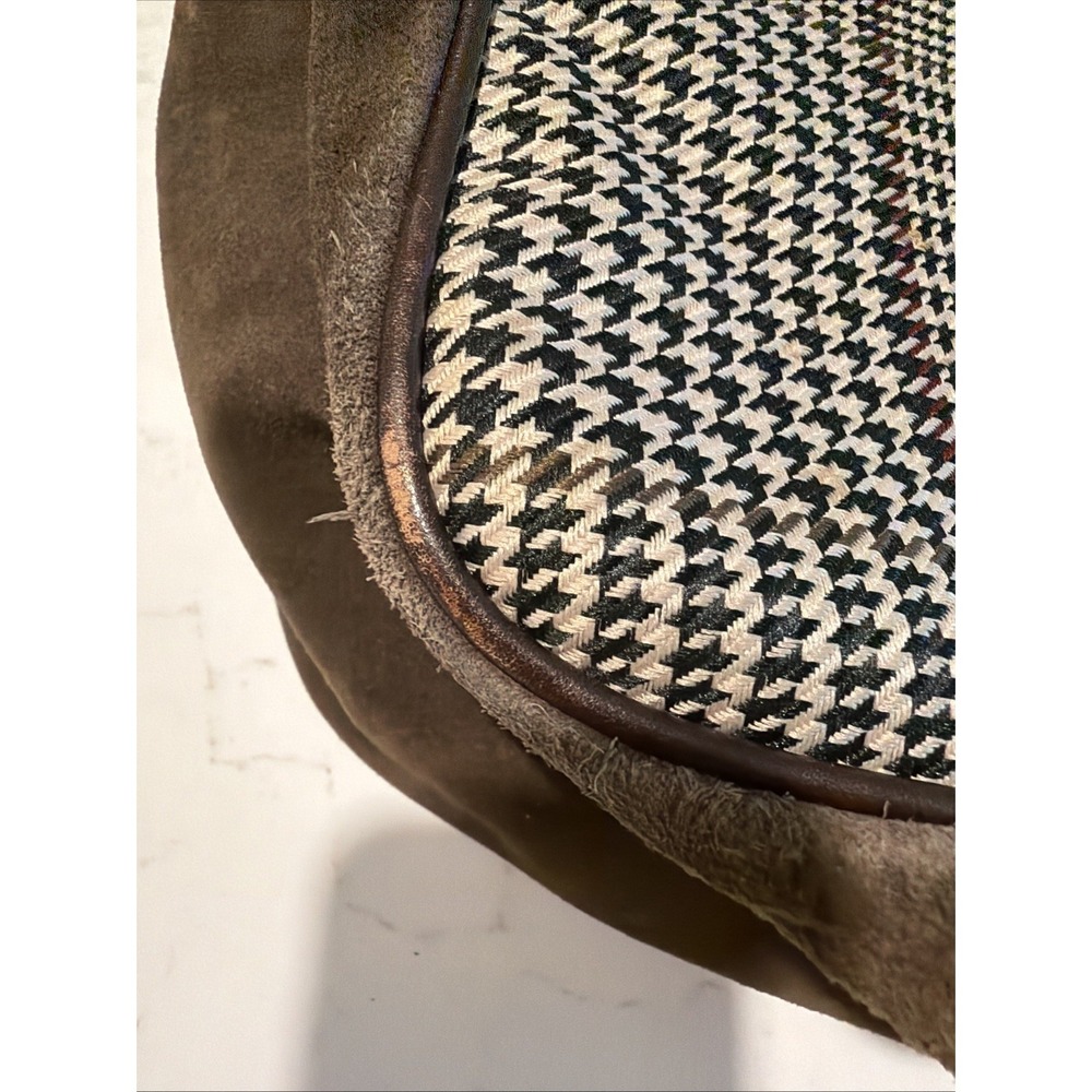 Ralph Lauren Herringbone Plaid Suede Tote Bag Large Brown Leather Handles Laptop - Picture 16 of 16